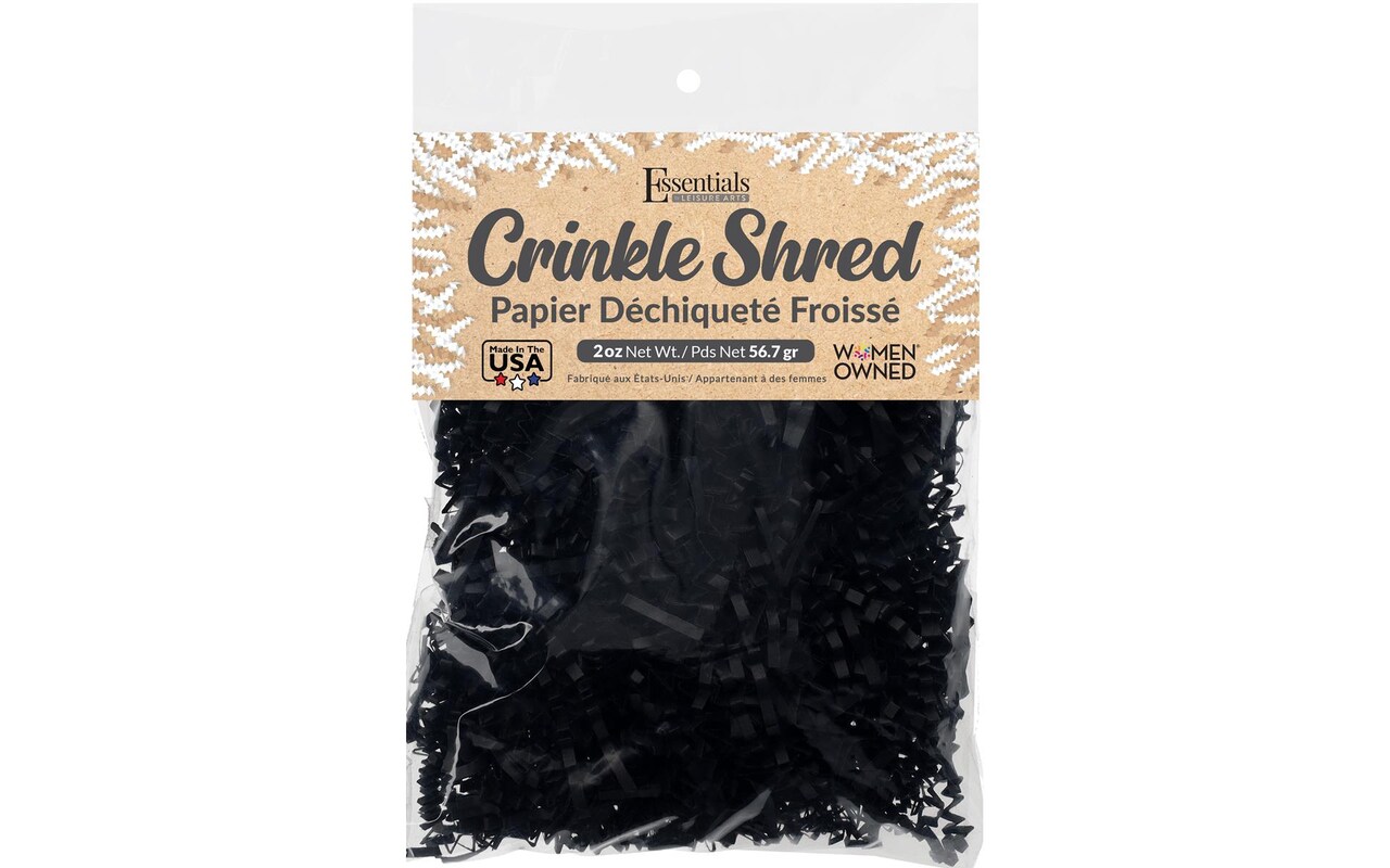Essentials by Leisure Arts Crinkle Shred Bag, Black, 2oz Shredded Paper Filler, Crinkle Cut Paper Shred Filler, Box Filler, Shredded Paper for Gift Box, Paper Crinkle Filler, Box Filling